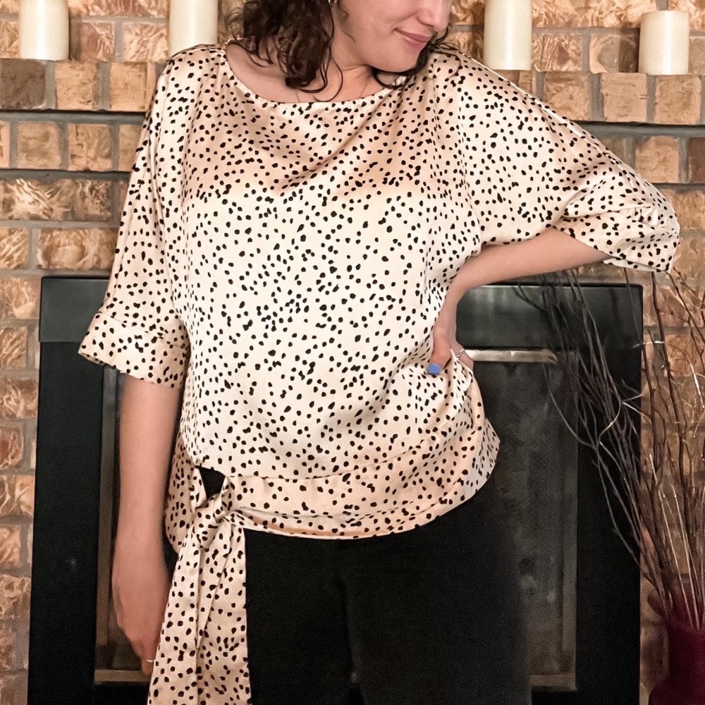 She + Sky | Front-tie Gold Blouse with Patterned Dots